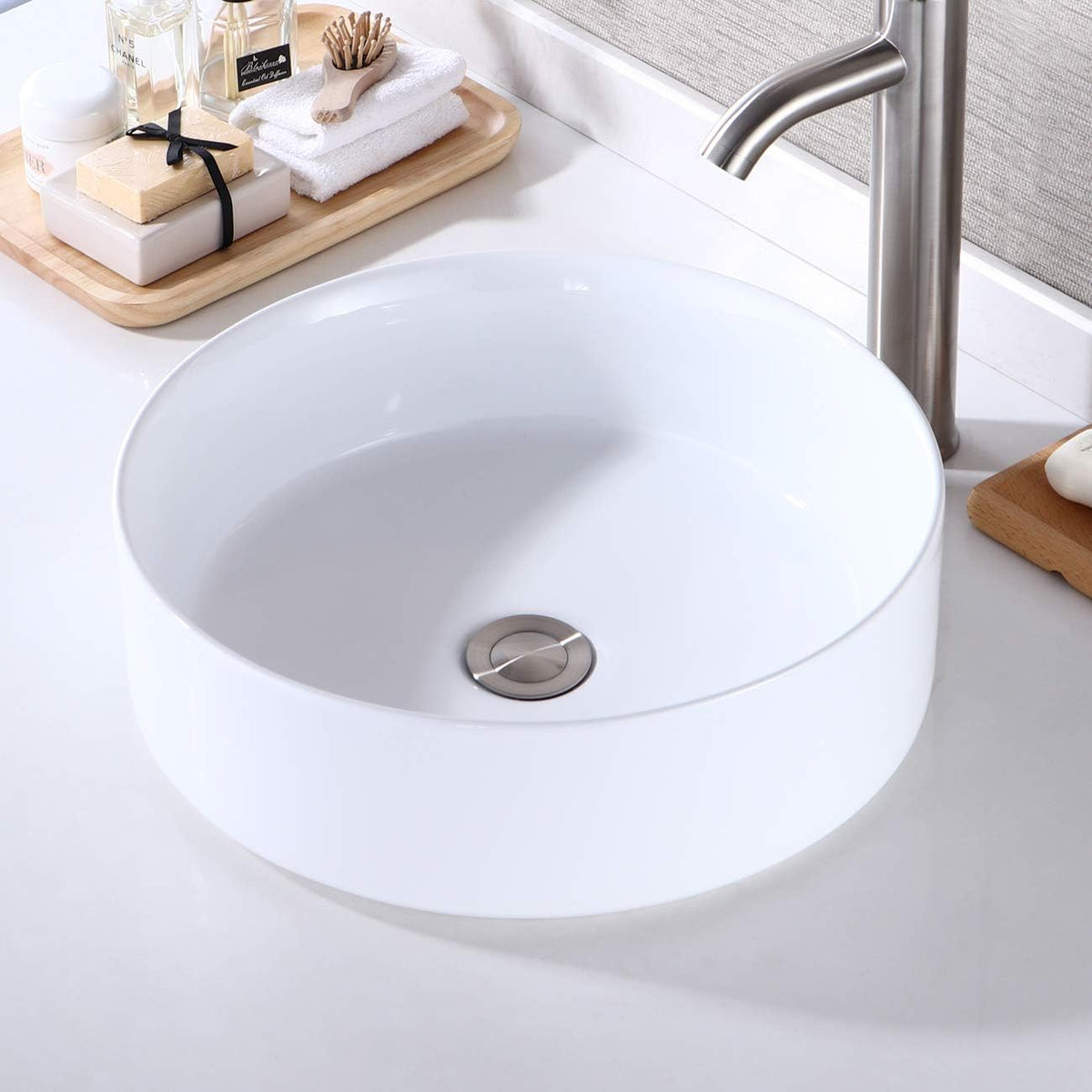 16 Inch Round White Ceramic Vessel Sink B9074
