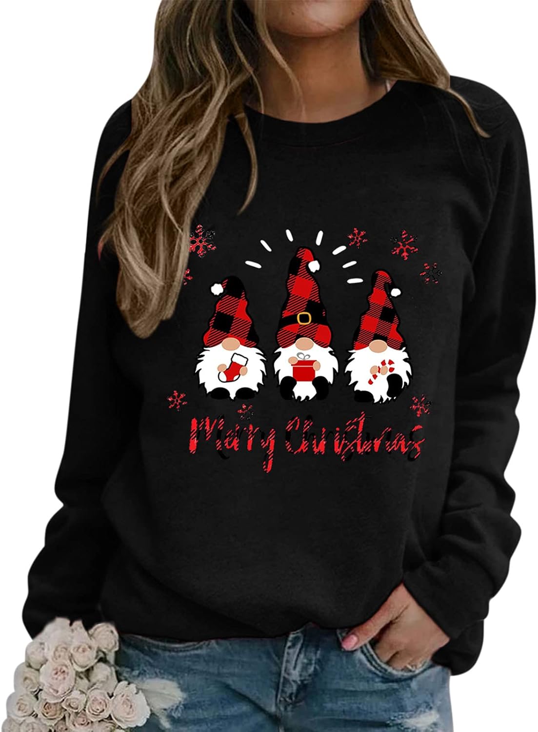 Black XL Plus Size Crewneck Christmas Sweatshirt A972