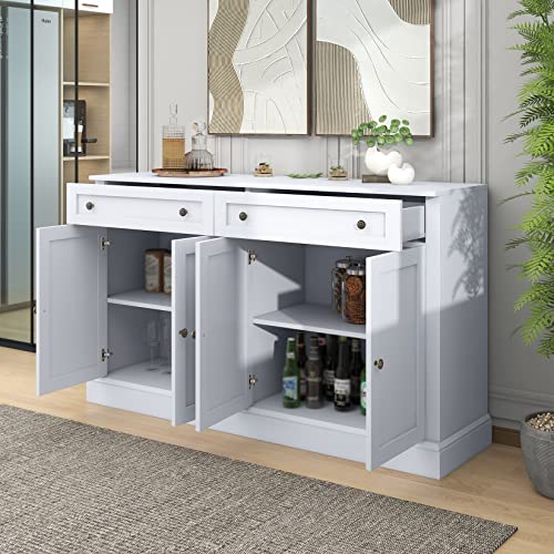 60" White 4-Door Sideboard Buffet with 2 Drawers and Adjustable Shelves Z410