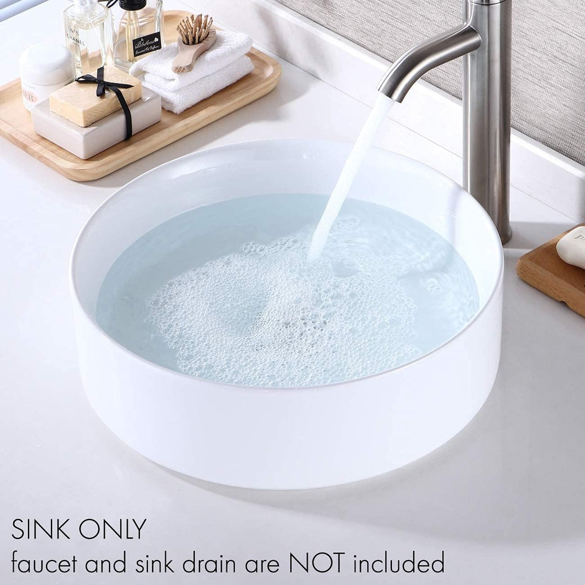 16 Inch Round White Ceramic Vessel Sink B9074