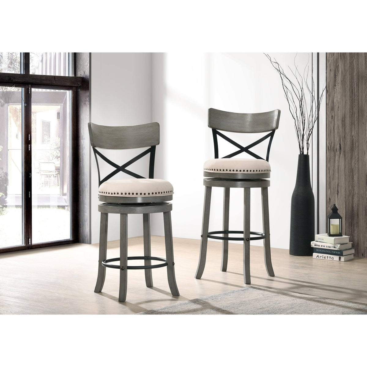 Light Grey Swivel Barstools Set of 2 N79631