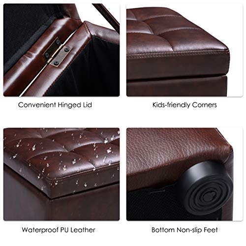 16" Storage Ottoman Cube with Hinged Lid, Flip Top Footstool, PU Leather, Black V320274