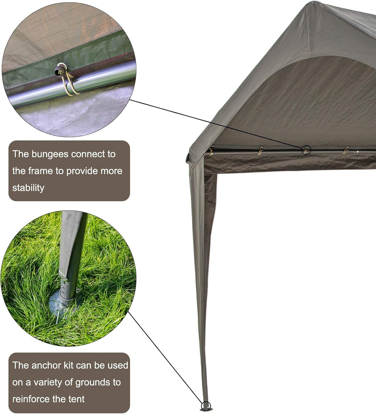 10x20 Ft Heavy Duty Portable Carport Canopy with 6 Legs W786103