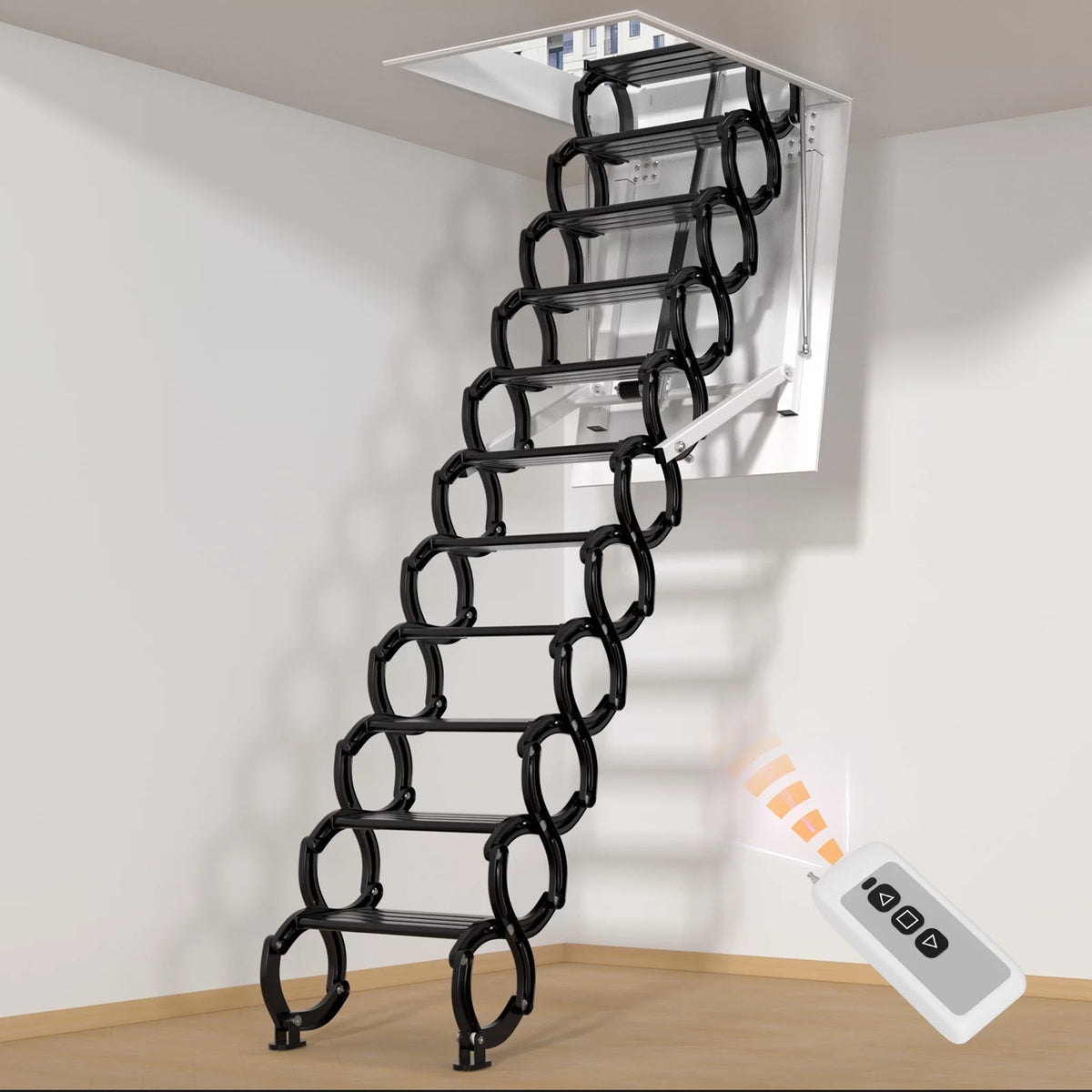 11 Steps Electric Aluminum Folding Ceiling Ladder with Remote Z7701