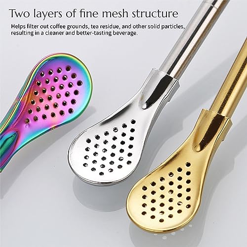4pcs Stainless Steel Spoon Straws with Cleaning Brush Q92301