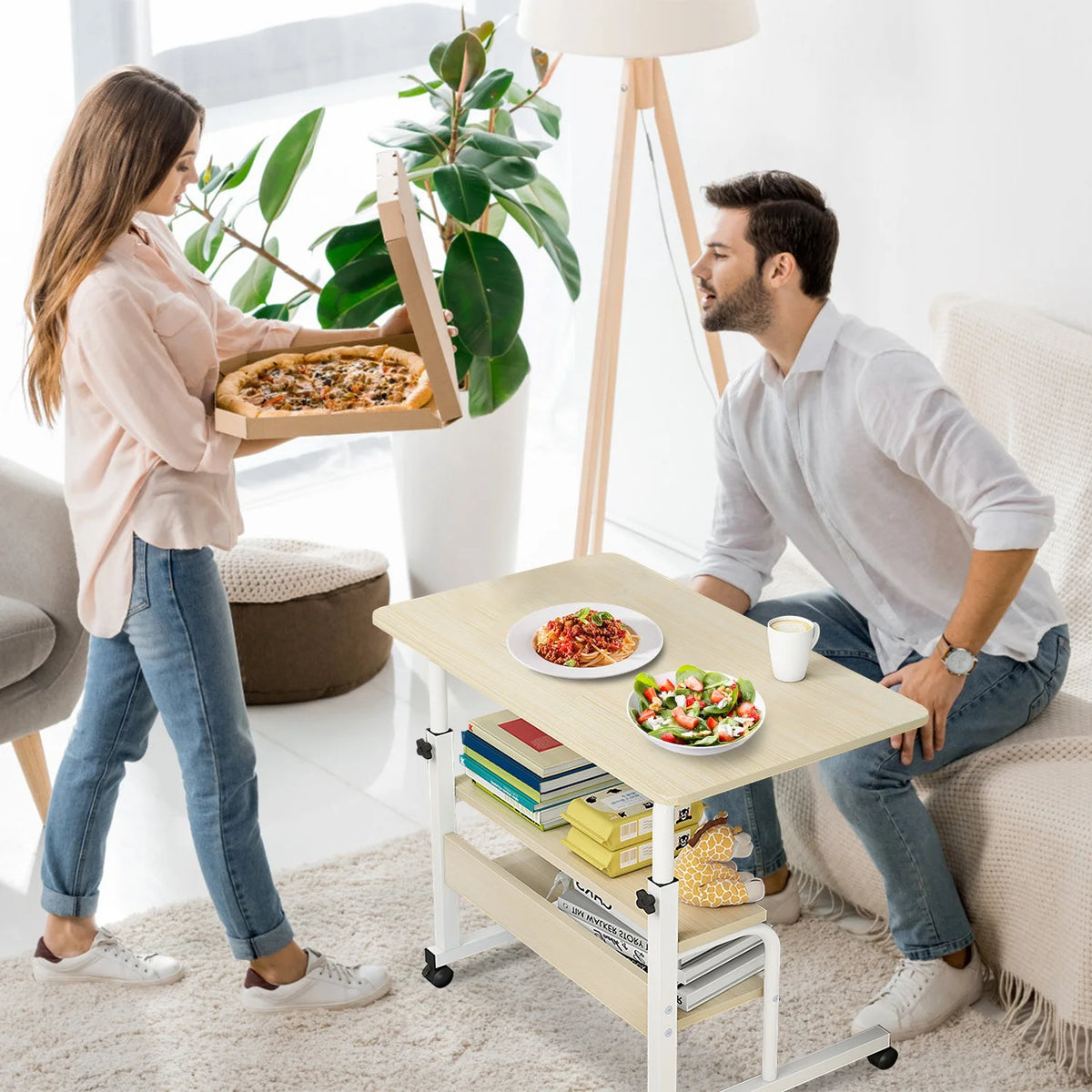 Beige 3-Tier Mobile Laptop Desk with Rolling Wheels C897