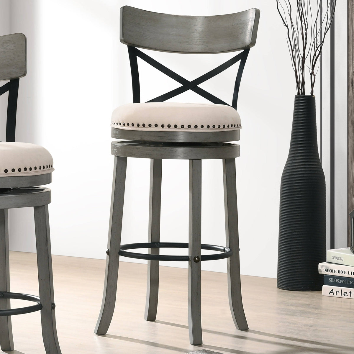 Light Grey Swivel Barstools Set of 2 N79631