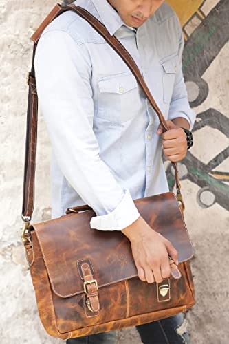 Full Grain Leather Laptop Messenger Bag V717536