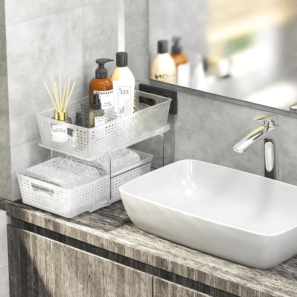2 Tier Pull-Out Sliding Drawer Under-Sink Storage Organizer Tray F3594