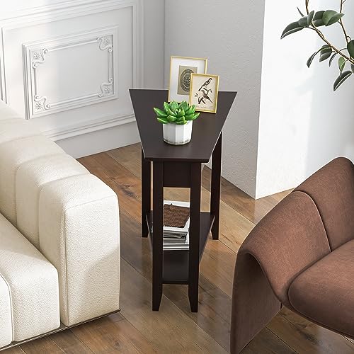 Espresso Wedge End Table with Storage Shelf and Solid Wood Legs B181