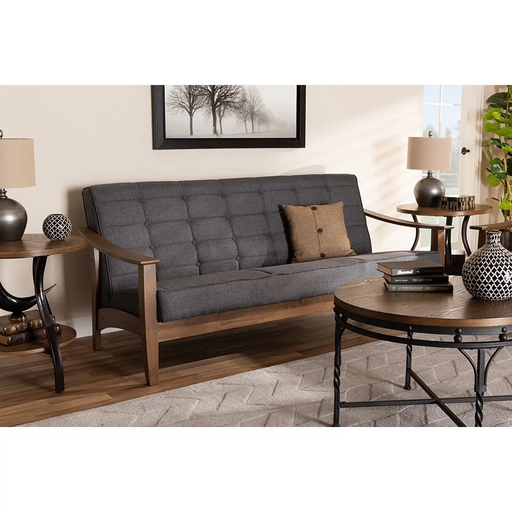 Gray Fabric Upholstered Walnut Wood Sofa E913067