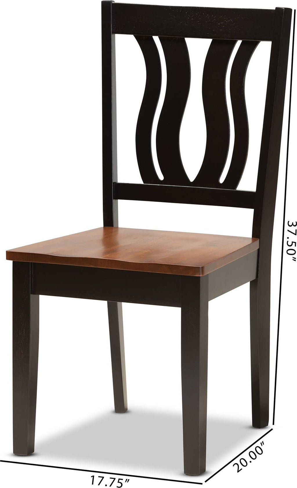 2-Piece Dark Brown and Walnut Brown Wood Dining Chair W250