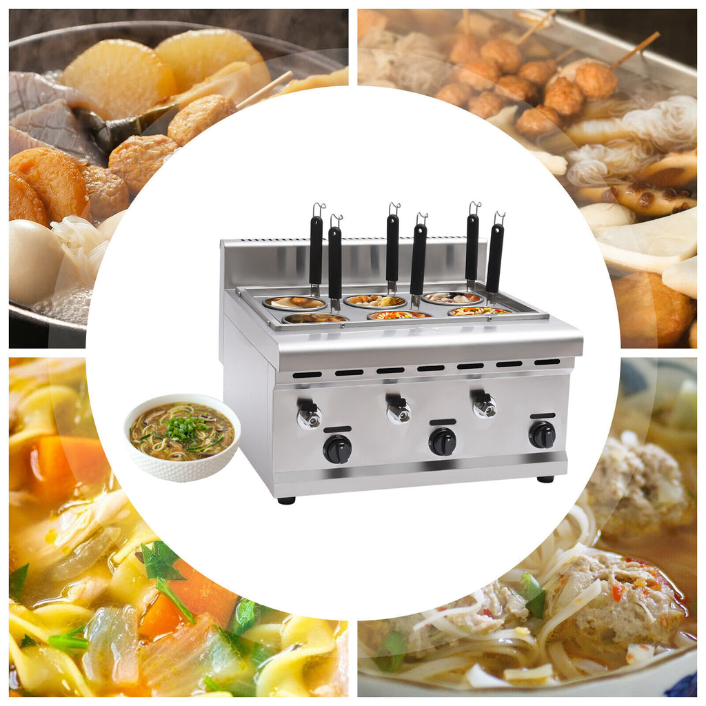 6 Holes LPG Propane Gas Commercial Pasta Cooker with 2 Tanks J767