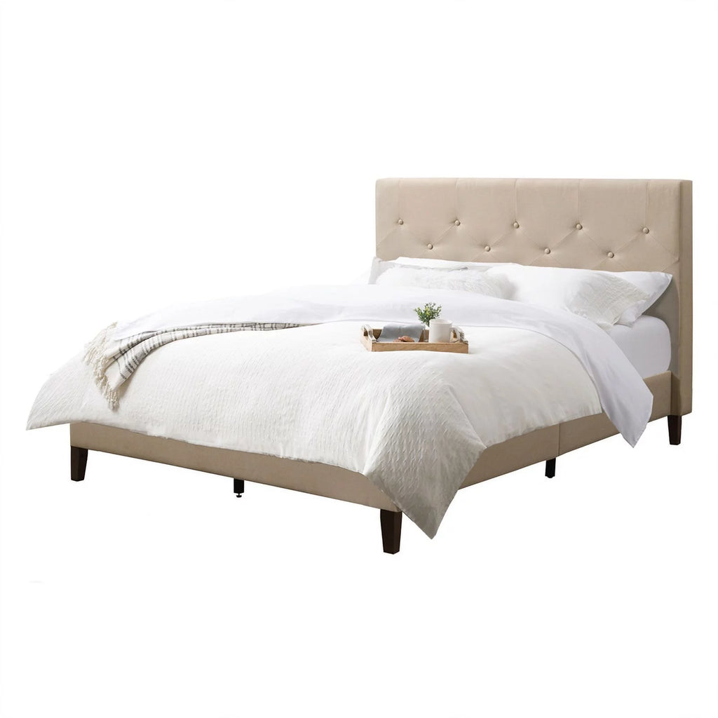 Cream Button-Tufted Fabric Full/Double Bed Frame C39246