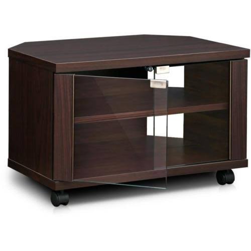 3-Tier TV Stand with Double Glass Doors and Casters, Espresso W716