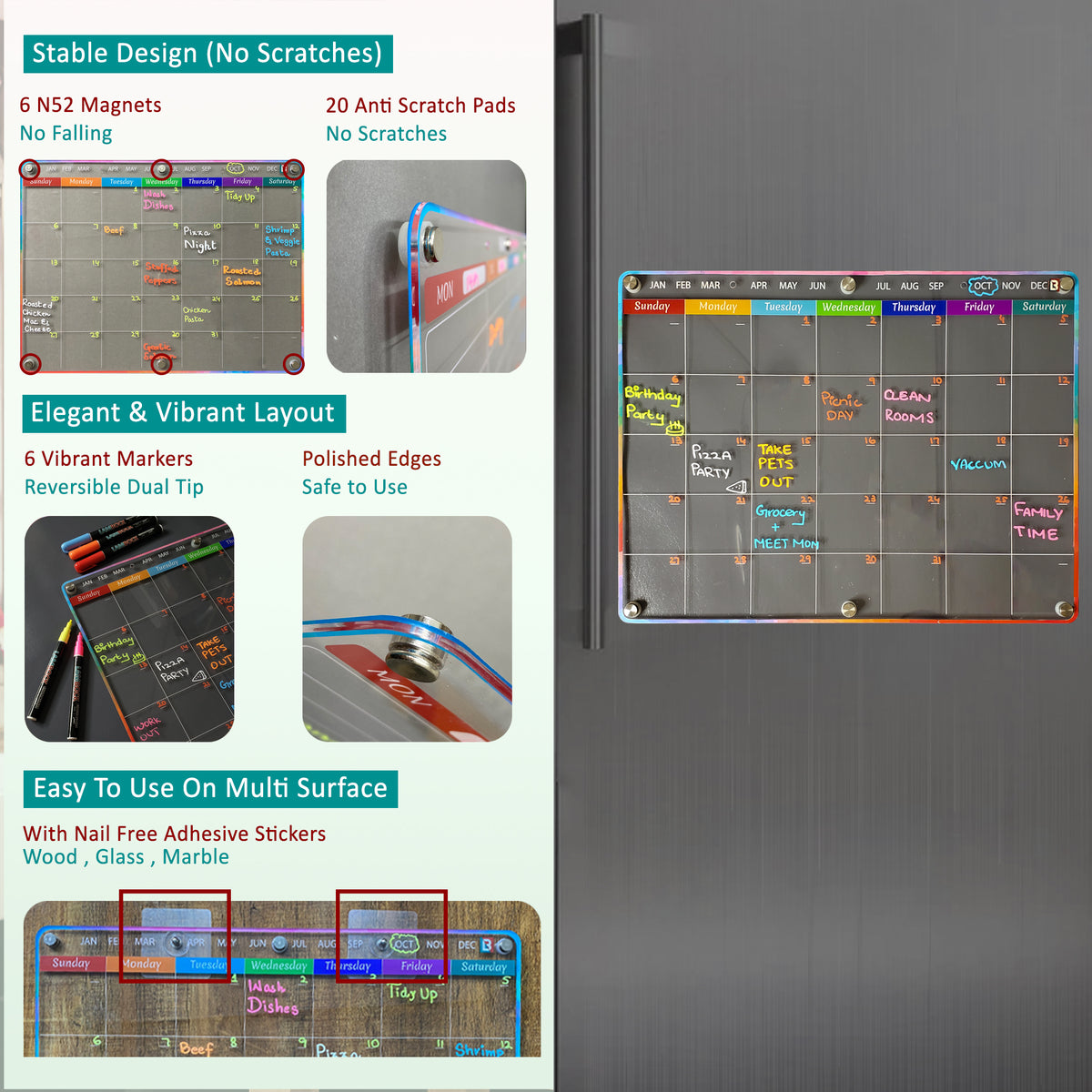 Acrylic Magnetic Fridge Calendar A772