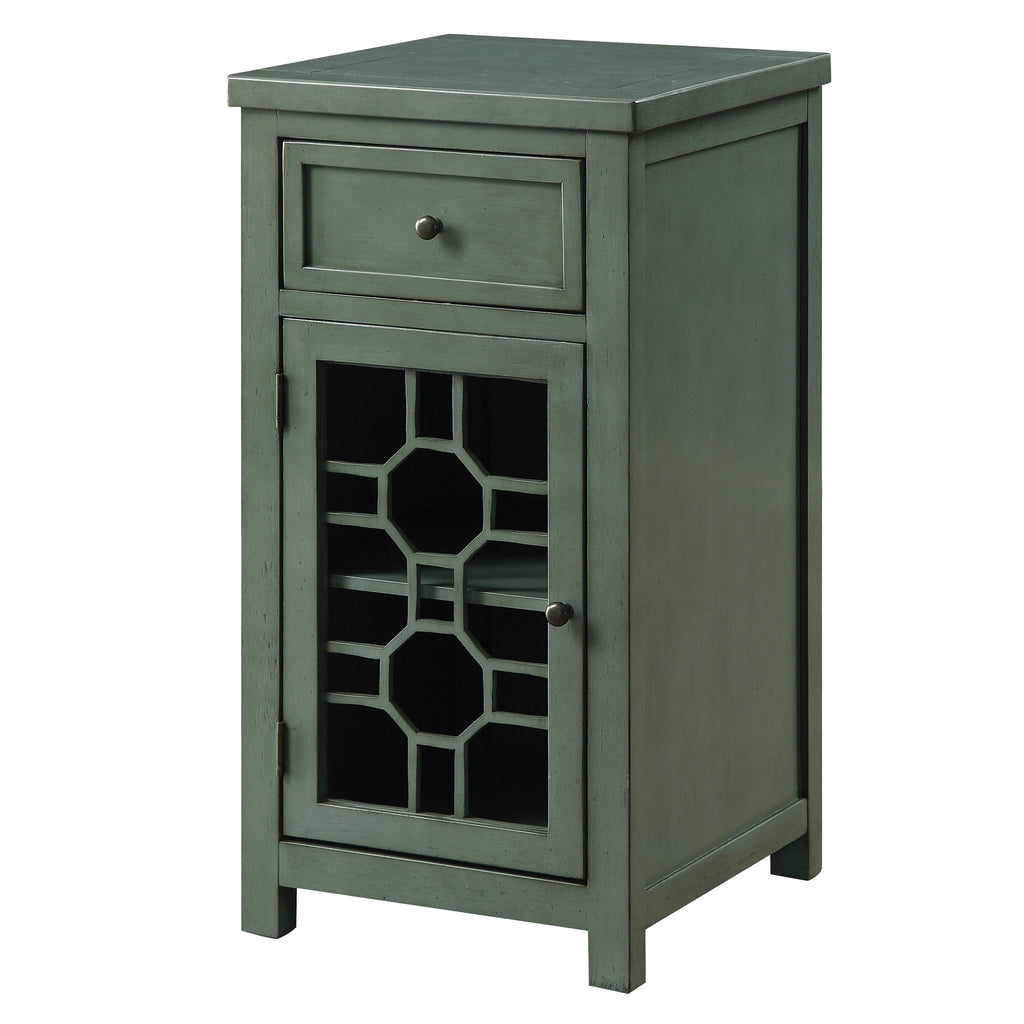 Antique Teal Solid Wood 1-Drawer Side Table D375