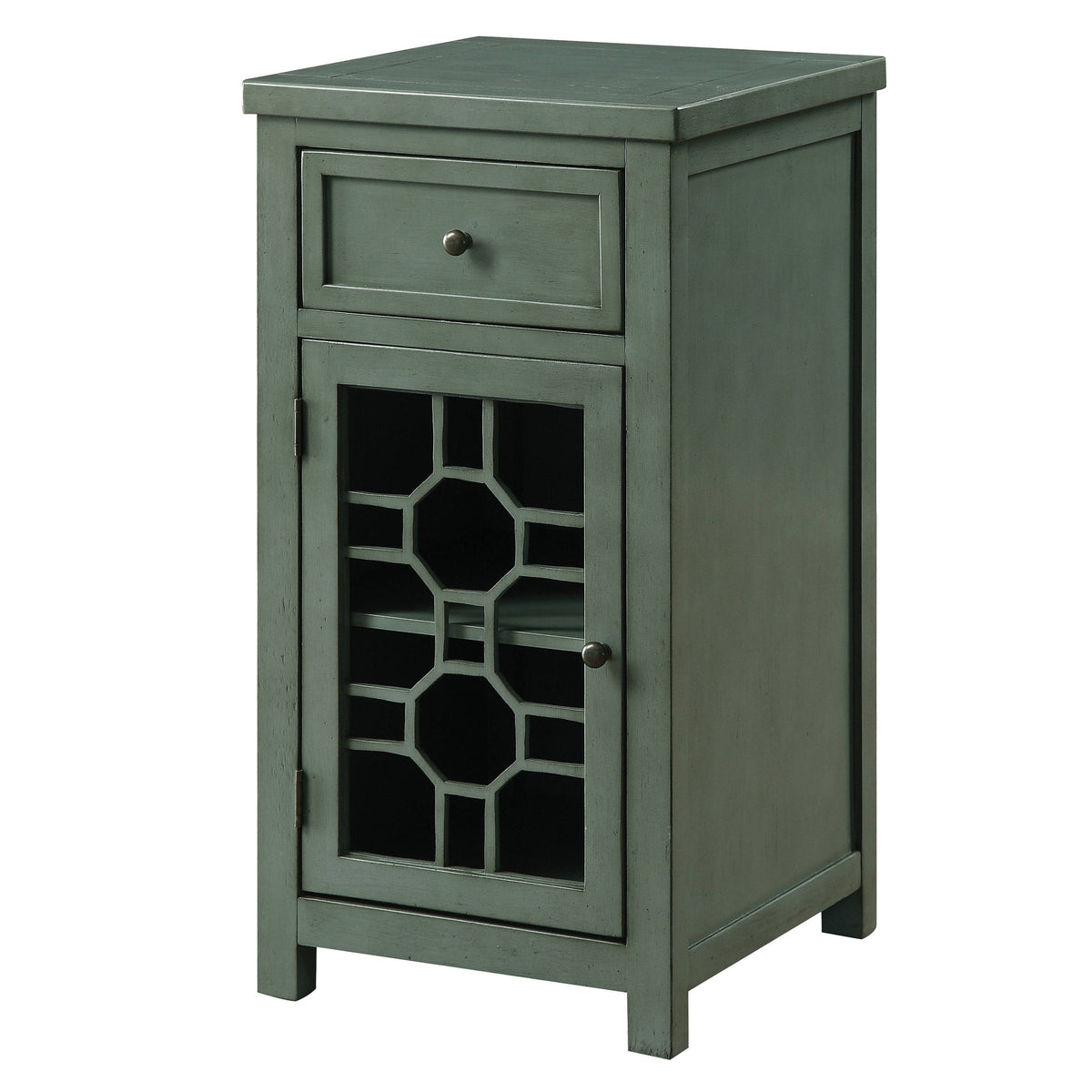 Antique Teal Solid Wood 1-Drawer Side Table D375