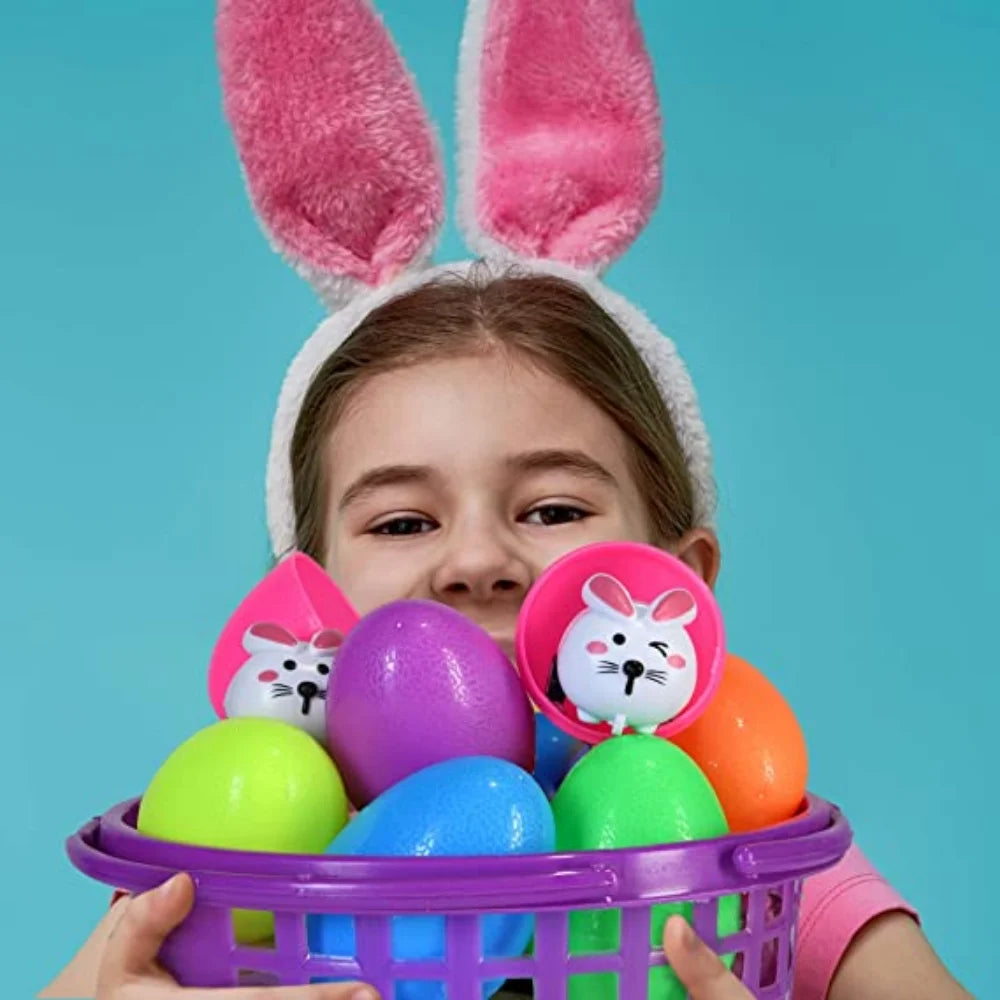 6 Toy Filled Easter Eggs with Mini Pull-n-Go Easter Bunnies O410