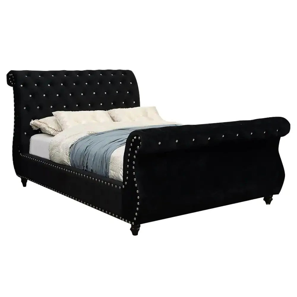 Black Solid Wood Queen Bedroom Set 6pcs K6494