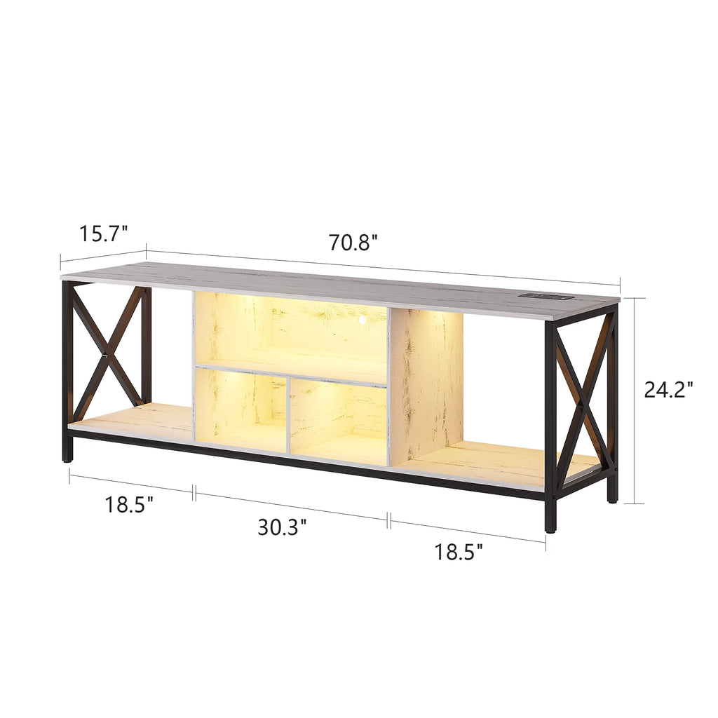 White LED TV Stand with Charging Station and Storage Cabinet E46772