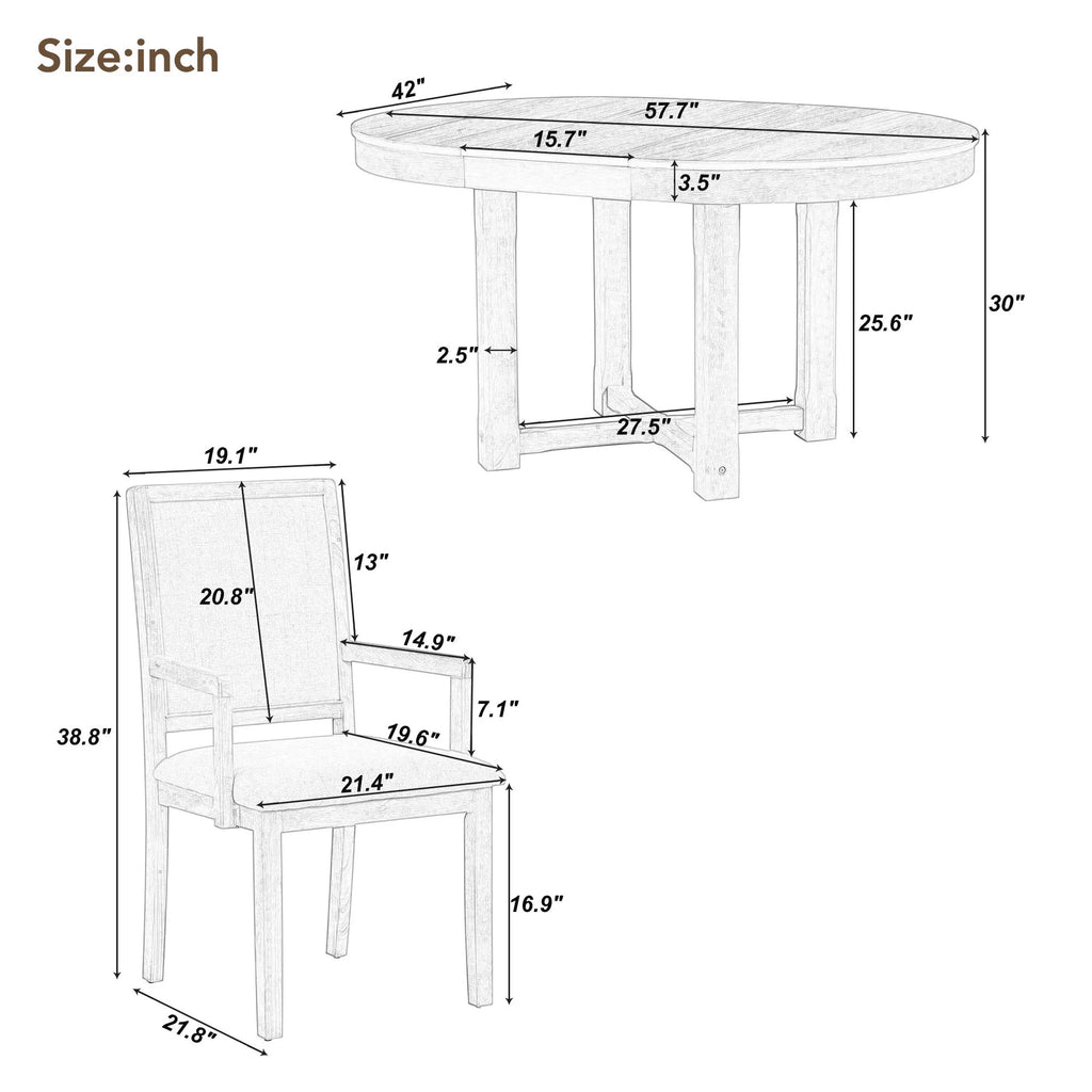 5-Piece Extendable Wood Dining Table Set with 4 Upholstered Chairs C692