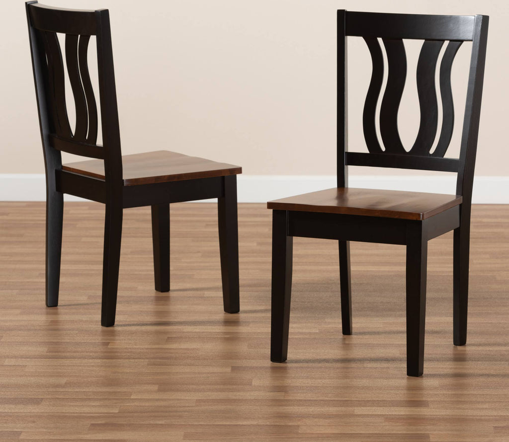 2-Piece Dark Brown and Walnut Brown Wood Dining Chair W250
