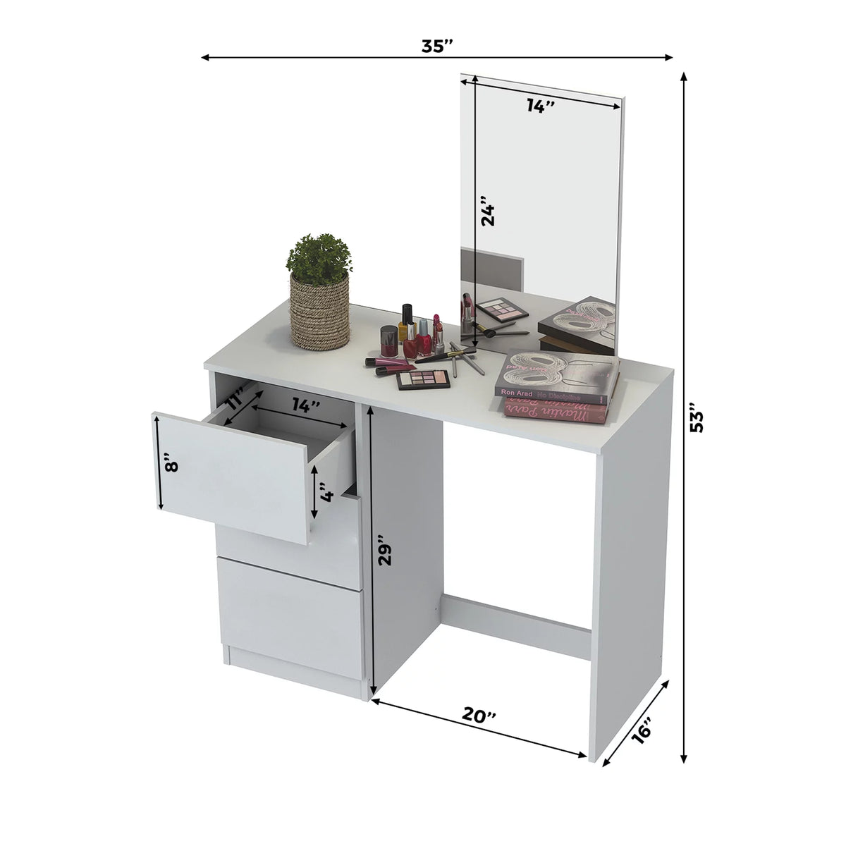White 3 Drawer Vanity Table with Mirror U66500