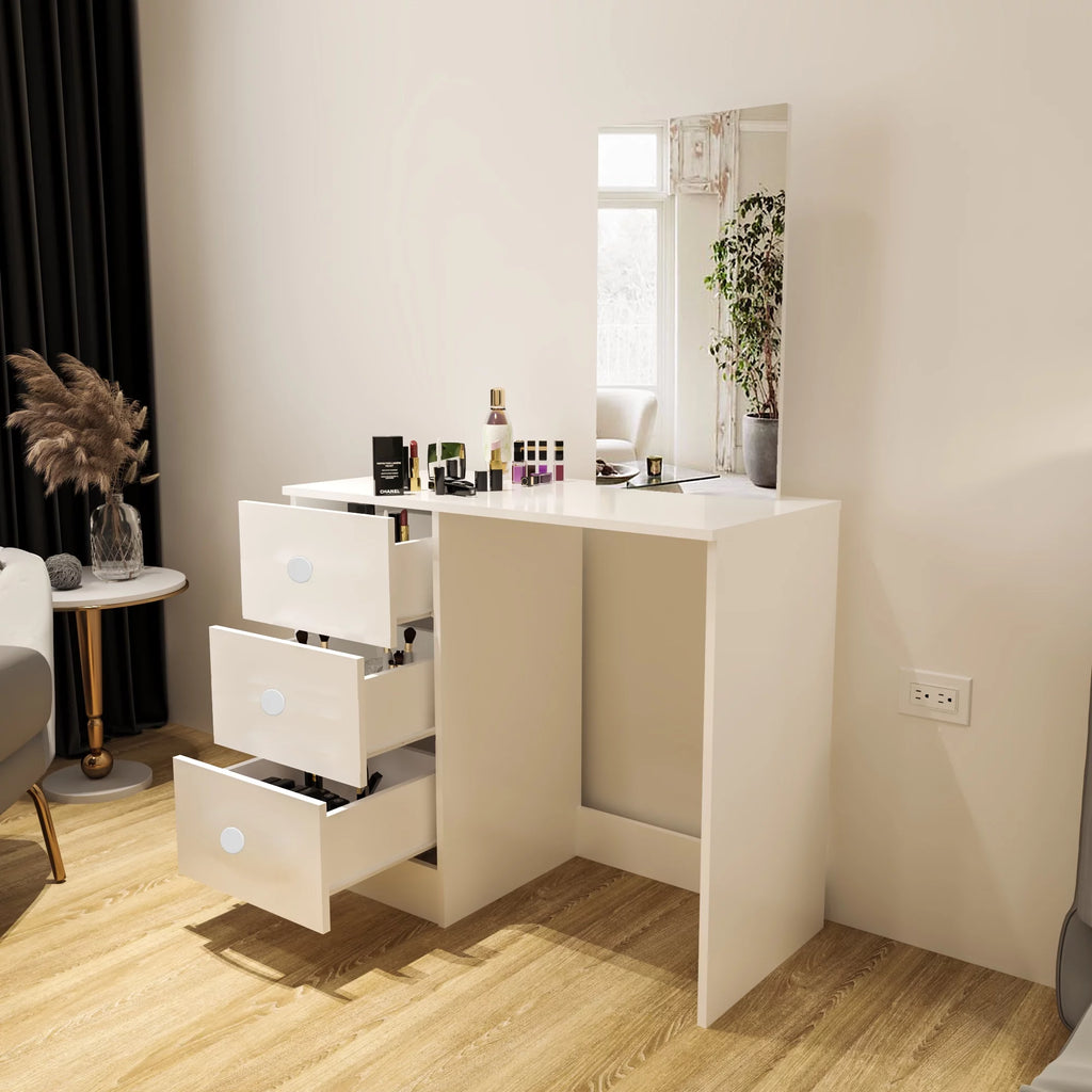 White 3 Drawer Vanity Table with Mirror U66500