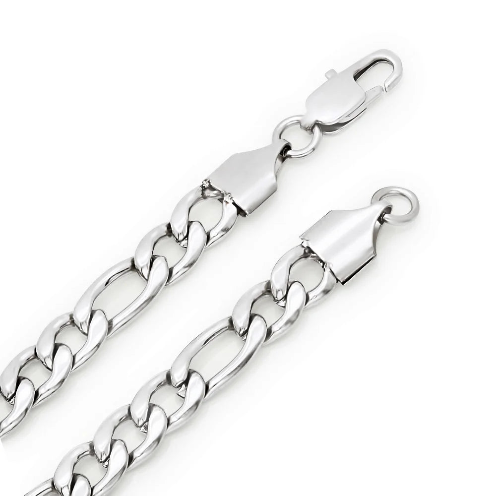 7mm High-Polished Stainless Steel Figaro Choker Chain Necklace, 20 inches C7325