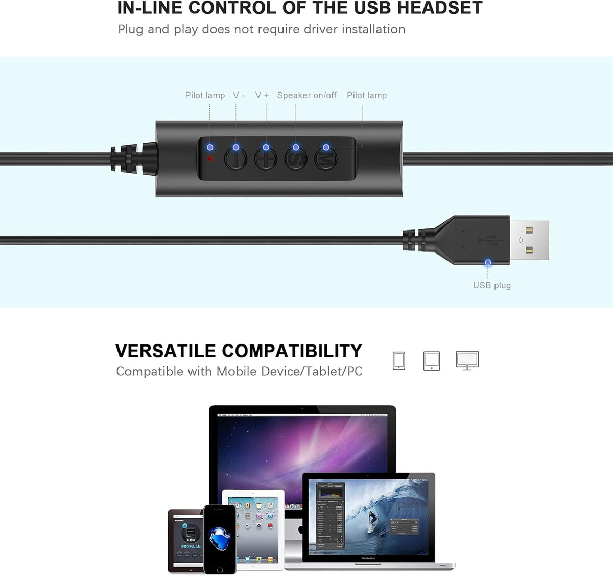 USB Headset with Microphone Noise Cancelling for Laptop PC Office Headset Pack of 2 L897