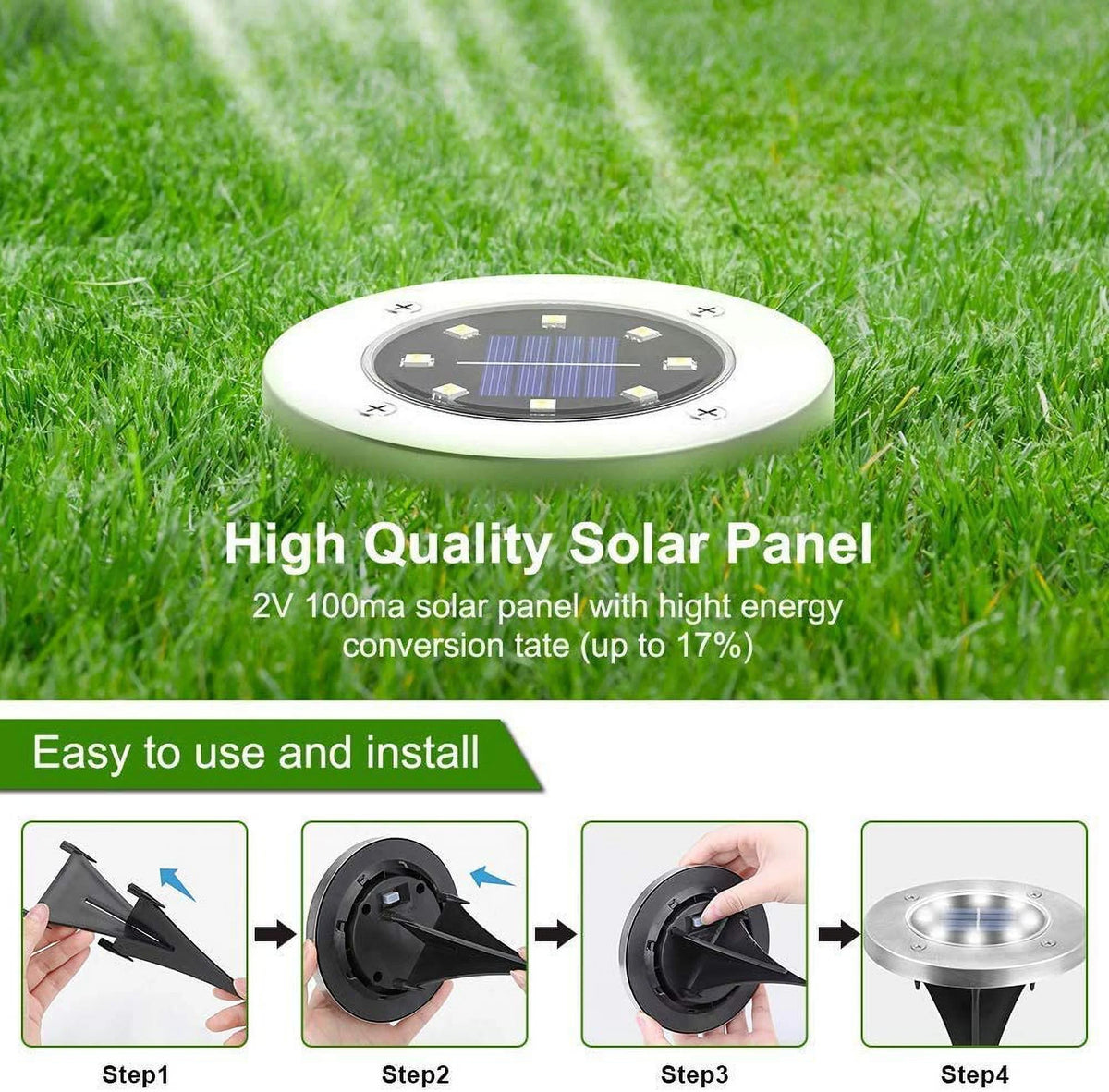 12 Pack 8 LED Solar Ground Lights Waterproof Y864