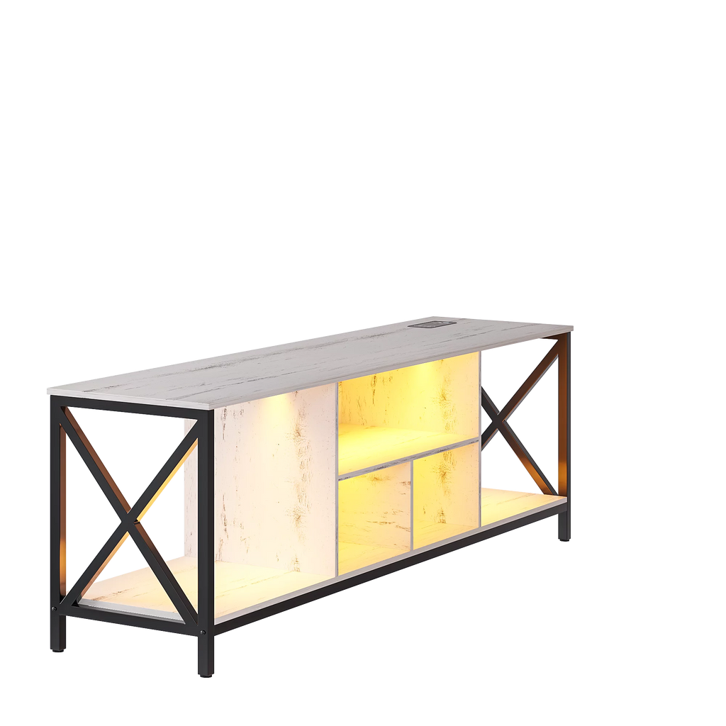 White LED TV Stand with Charging Station and Storage Cabinet E46772
