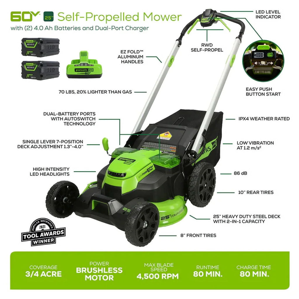 60V Cordless Self-Propelled Lawn Mower with 4.0Ah Batteries W2619