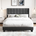 Queen Size Dark Grey Platform Bed with Wingback Headboard R9166