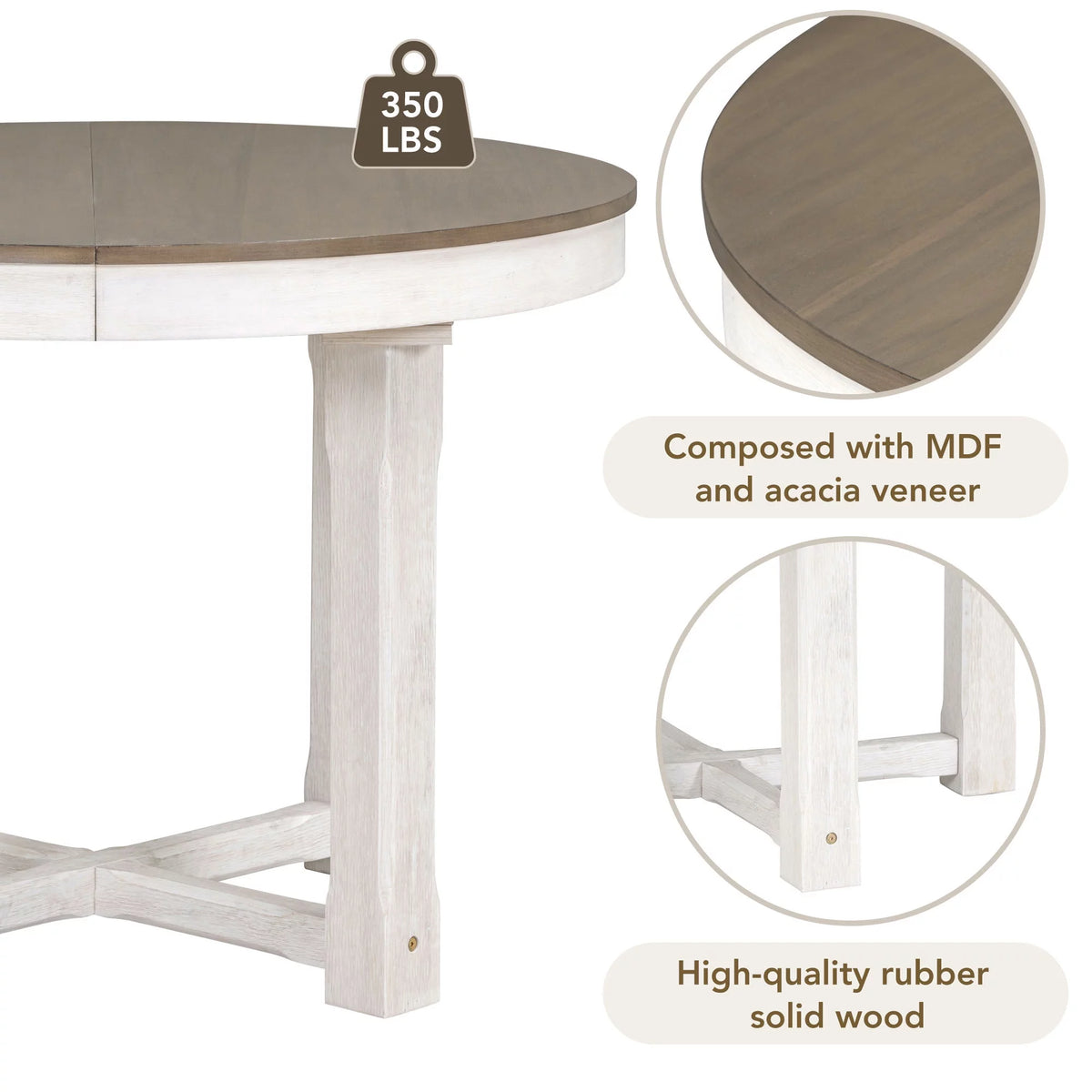 5-Piece Extendable Wood Dining Table Set with 4 Upholstered Chairs C692