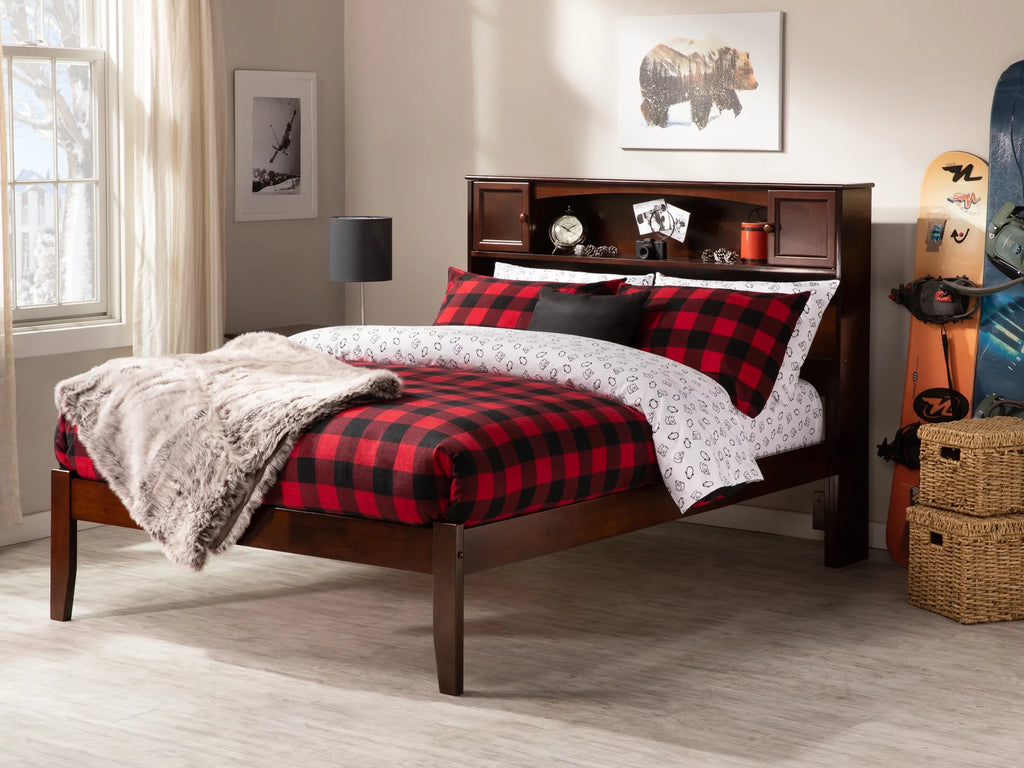 Solid Wood Platform Bed with Storage Headboard K173