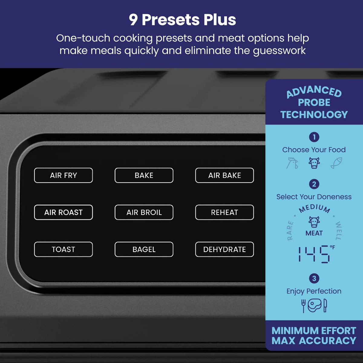 12-in-1 Air Fryer Oven Combo with Probe Thermometer, 20 Qt, Black Stainless Steel U73254