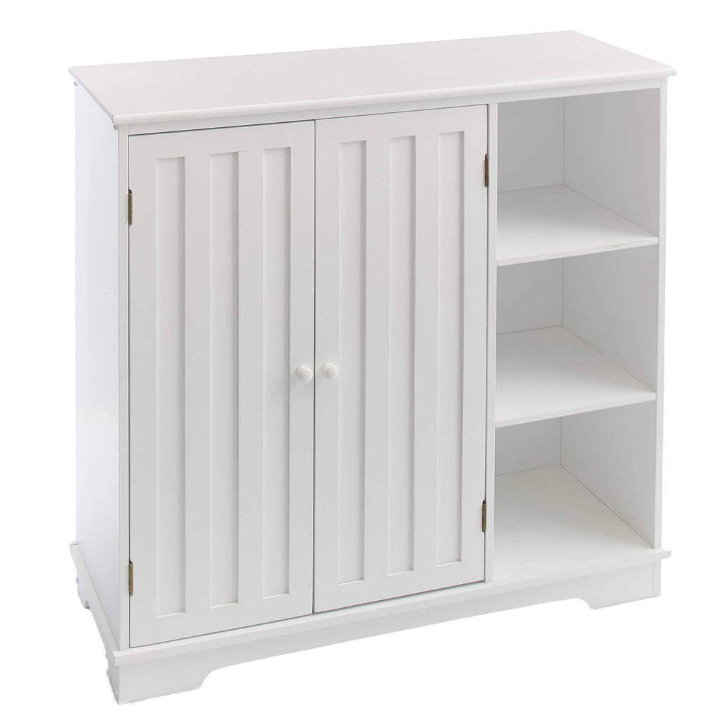 White Beadboard Wooden Storage Cabinet U519234