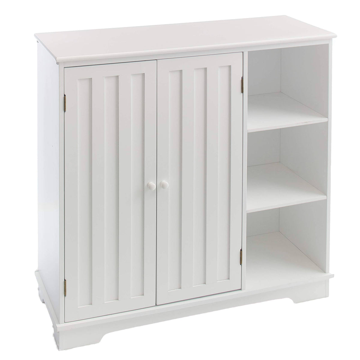White Beadboard Wooden Storage Cabinet U519234