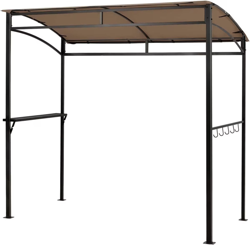 7ft Grill Gazebo with Serving Shelf and Storage Hooks, Steel Frame (Coffee) Q555