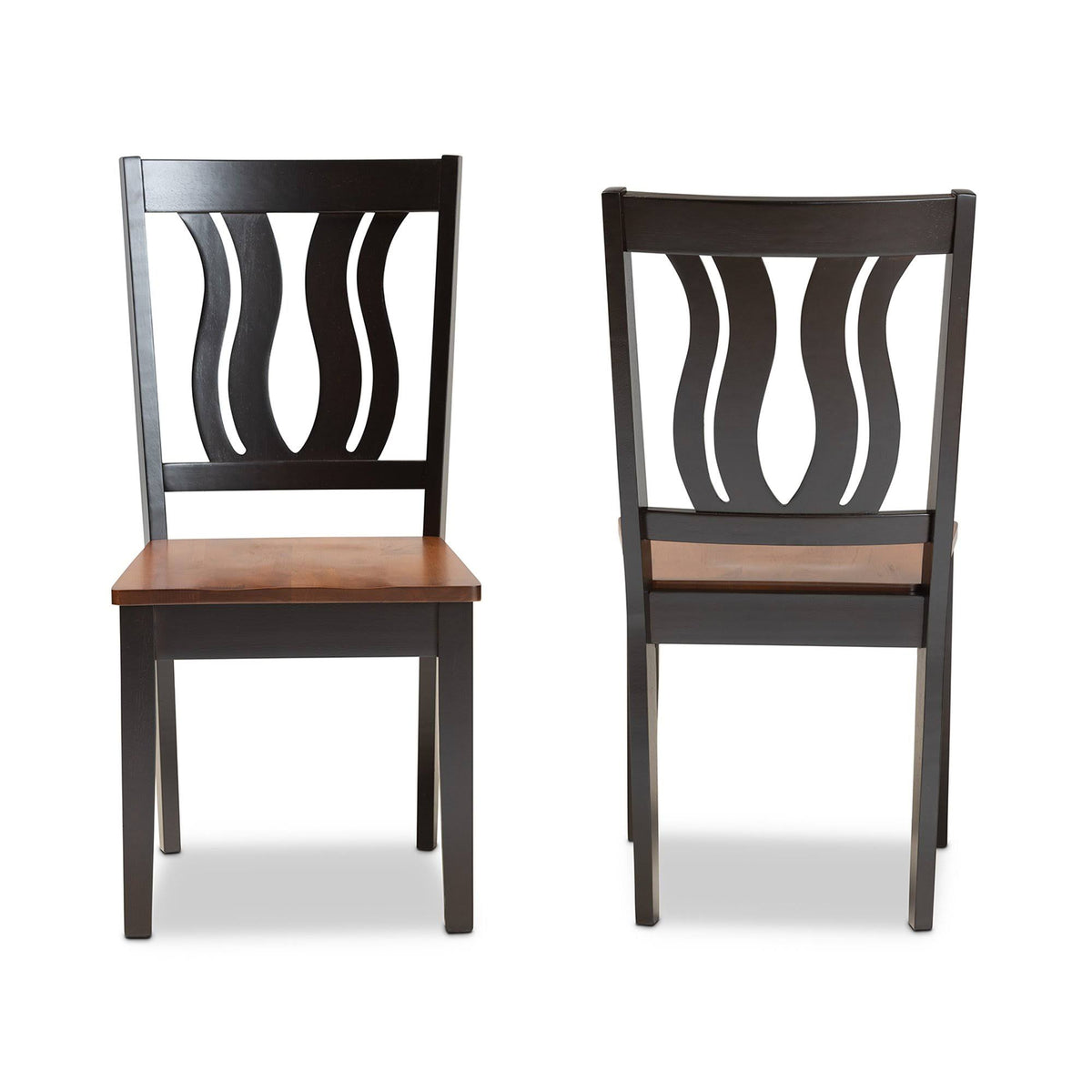 2-Piece Dark Brown and Walnut Brown Wood Dining Chair W250