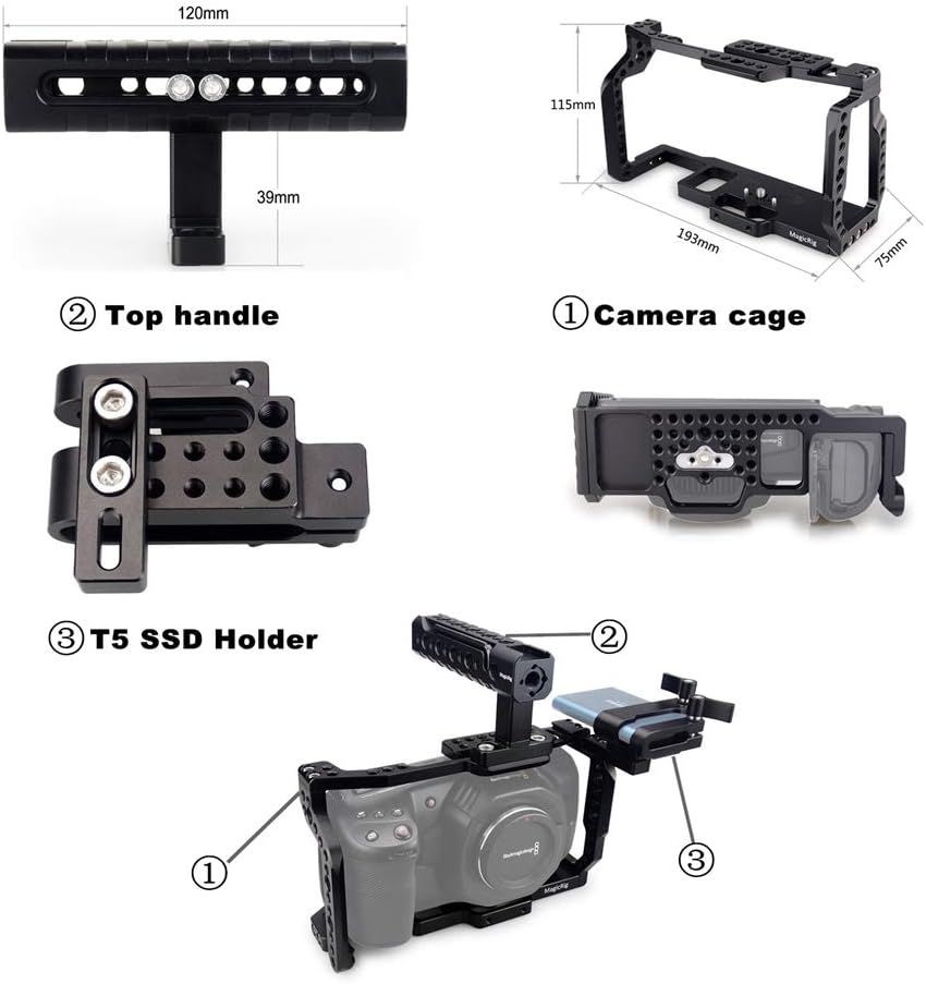BMPCC 4K & 6K Cage with Rotating NATO Handle, T5 SSD Mount H8880