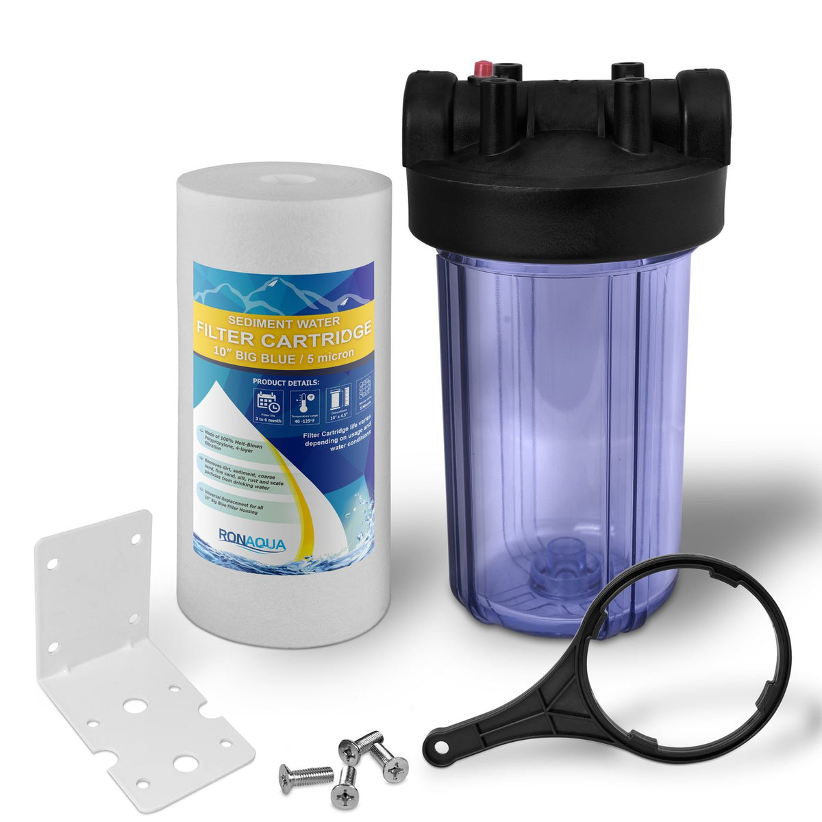 10 Inches Transparent Blue Housing with 1” Inlet/Outlet Brass Port & 5 Micron Sediment Water Filter Cartridge Y497253