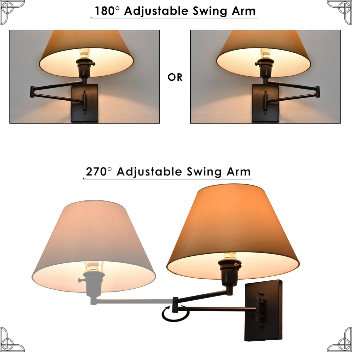 13x22 Swing Arm Wall Lamp, Black Finish, 2-Pack P7573