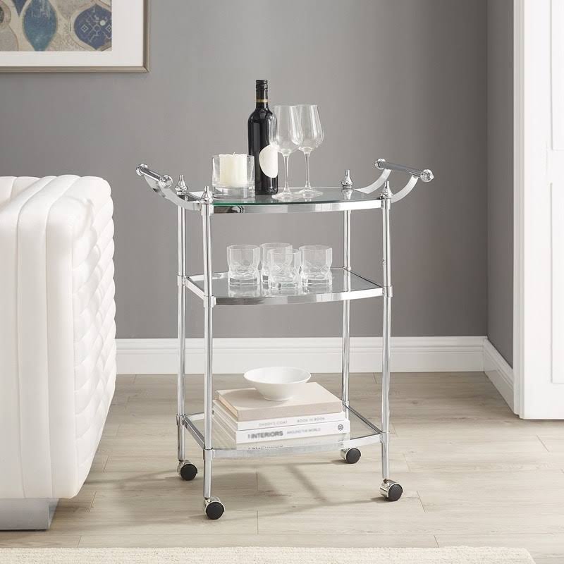3-Tier Chrome and Glass Rolling Serving Cart E203545