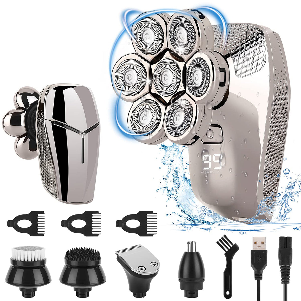 7D Rechargeable Rotary Wet/Dry Shaver, Silver, Pack of 2 N284