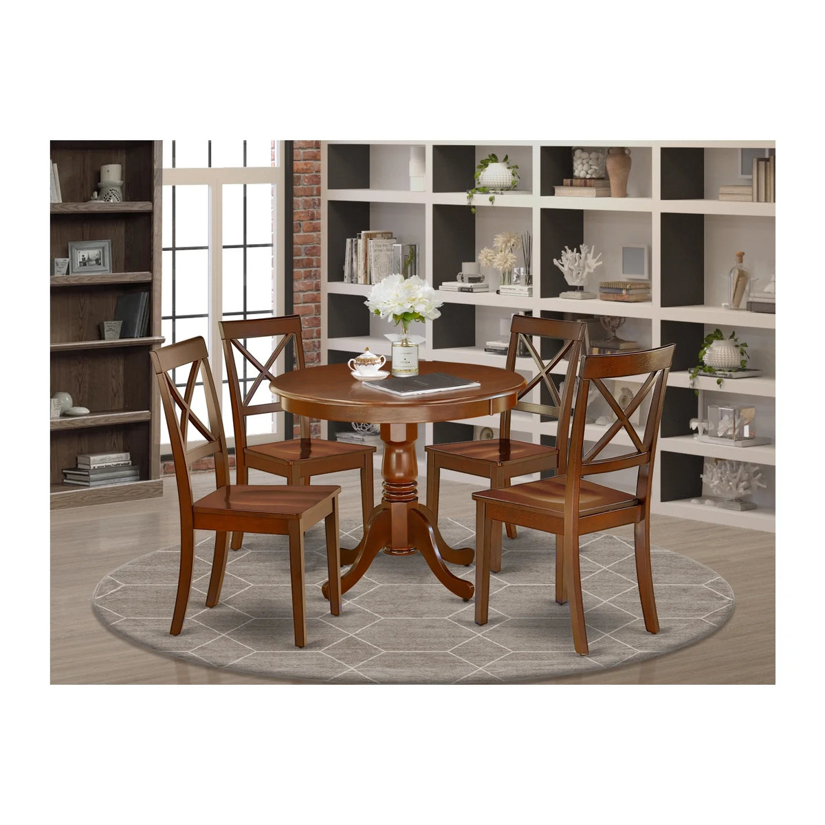 5 Piece Mahogany Wood Dining Table and Chairs Q13514