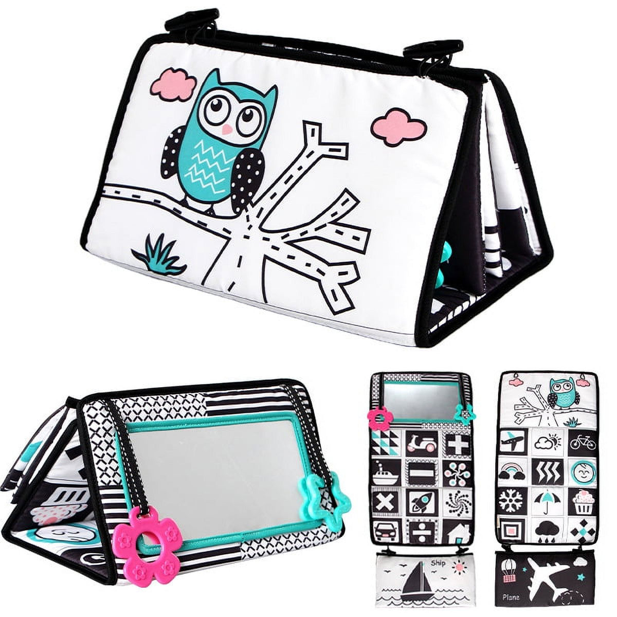 High Contrast Activity Tummy Time Mirror Toy with Cloth Book F369596