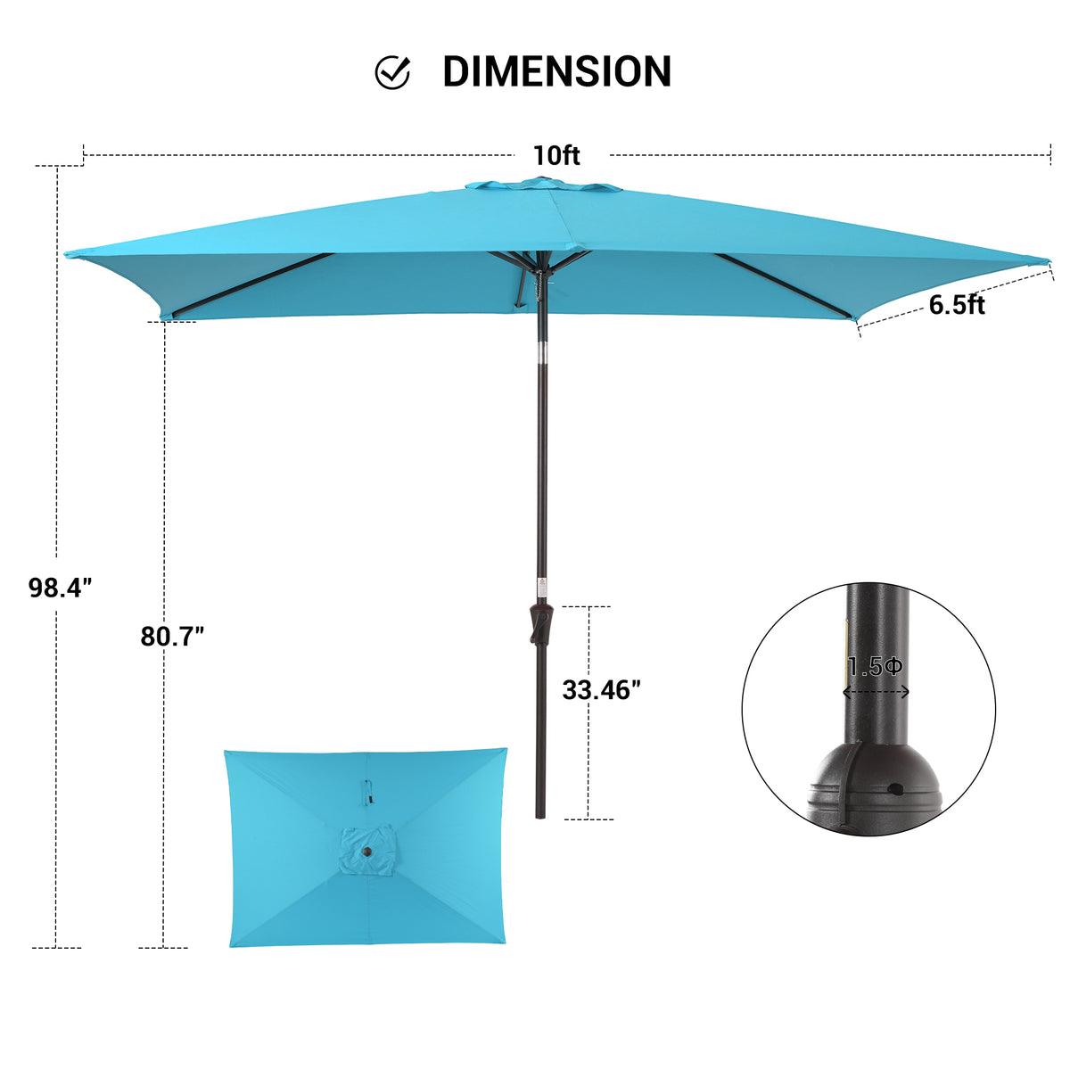 Aqua Blue Patio Market Umbrella with Tilt Button E962